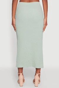 Womens Iris Textured Knit Midi Skirt with Side Slit,