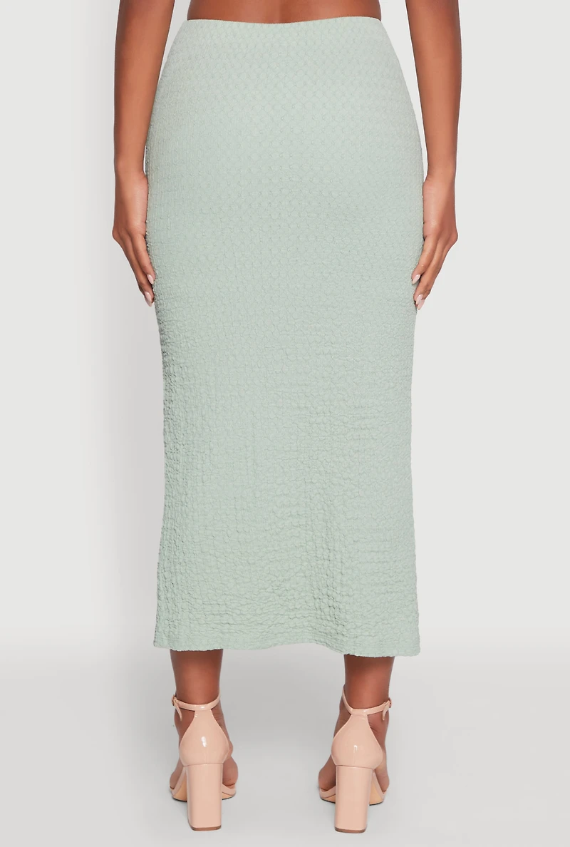 Womens Iris Textured Knit Midi Skirt with Side Slit, Green, Size M