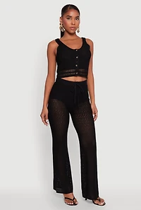 Womens Crochet High Waisted Drawstring Pants,