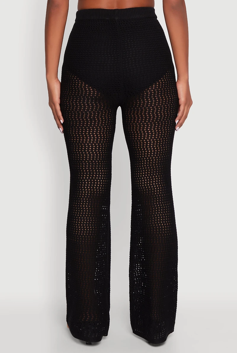 Womens Crochet High Waisted Drawstring Pants, Black, Size S