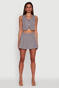 Womens Pinstripe Pleated Mini Skirt, Grey, Size S