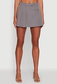 Womens Pinstripe Pleated Mini Skirt, Grey, Size S