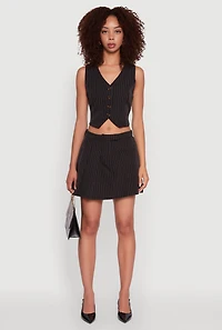 Womens Pinstripe Pleated Mini Skirt, Black, Size S