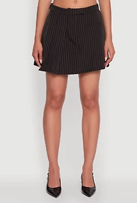 Womens Pinstripe Pleated Mini Skirt, Black, Size L