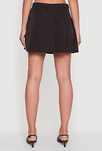 Womens Pinstripe Pleated Mini Skirt, Black, Size L