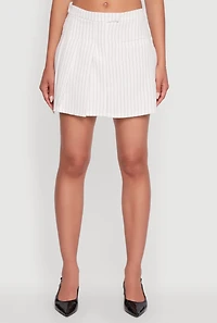 Womens Pinstripe Pleated Mini Skirt, White, Size M