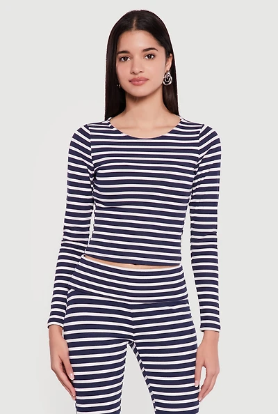 Striped Long Sleeve Crop Top