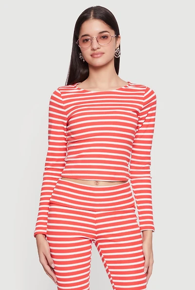 Striped Long Sleeve Crop Top