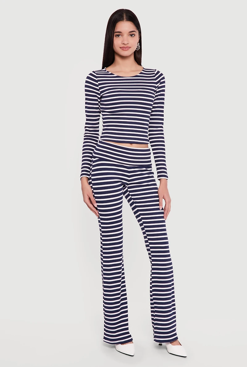 Striped Fold Over Flare Pants