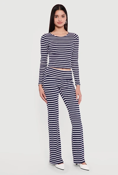 Striped Fold Over Flare Pants