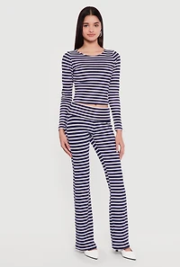 Striped Fold Over Flare Pants