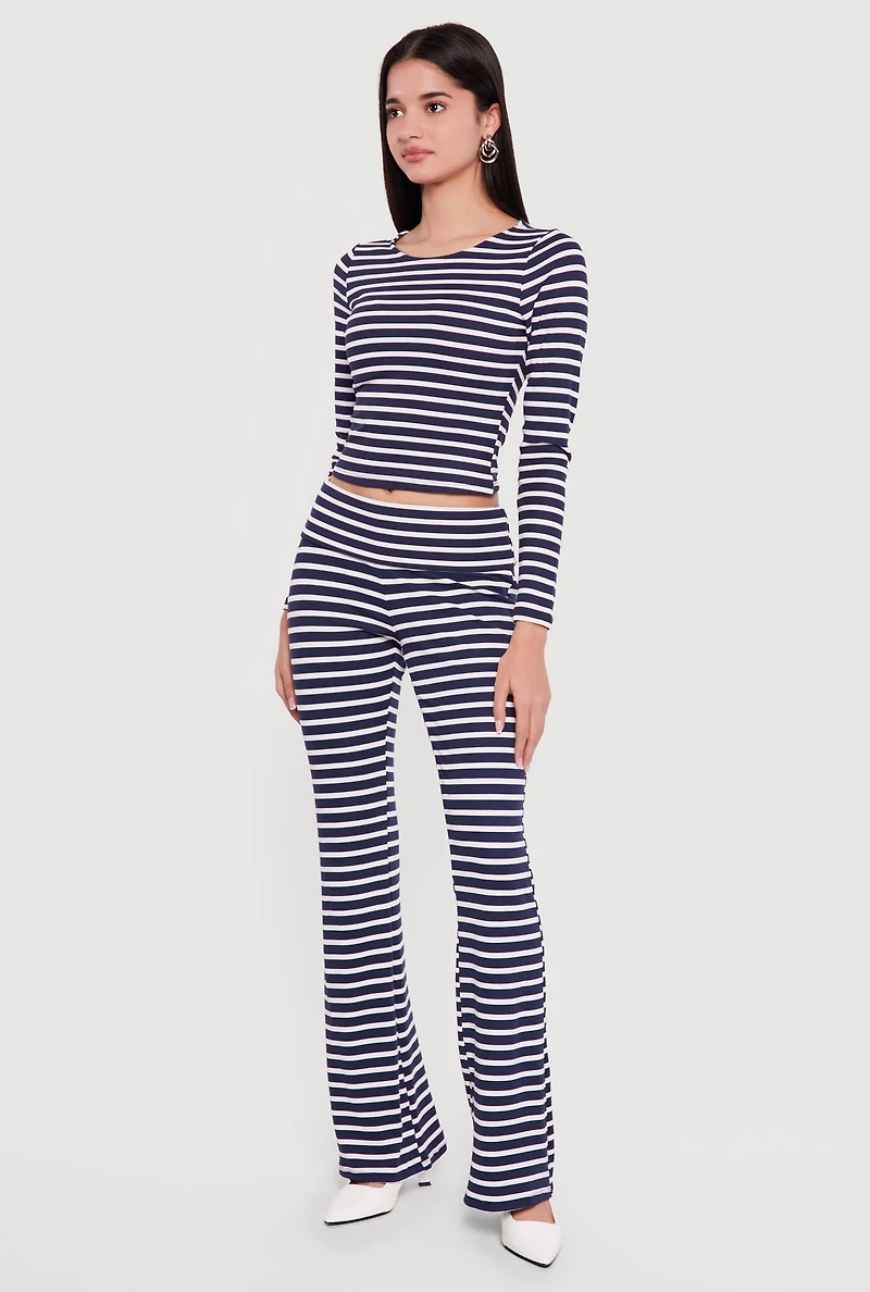 Striped Fold Over Flare Pants