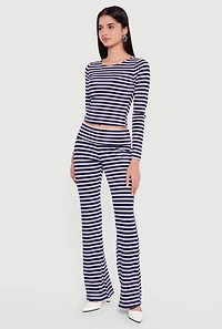Striped Fold Over Flare Pants