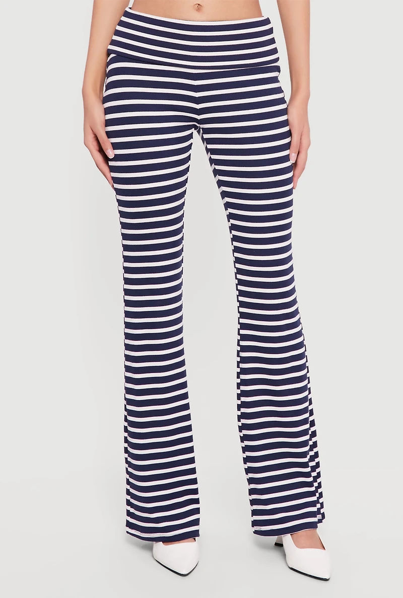 Striped Fold Over Flare Pants