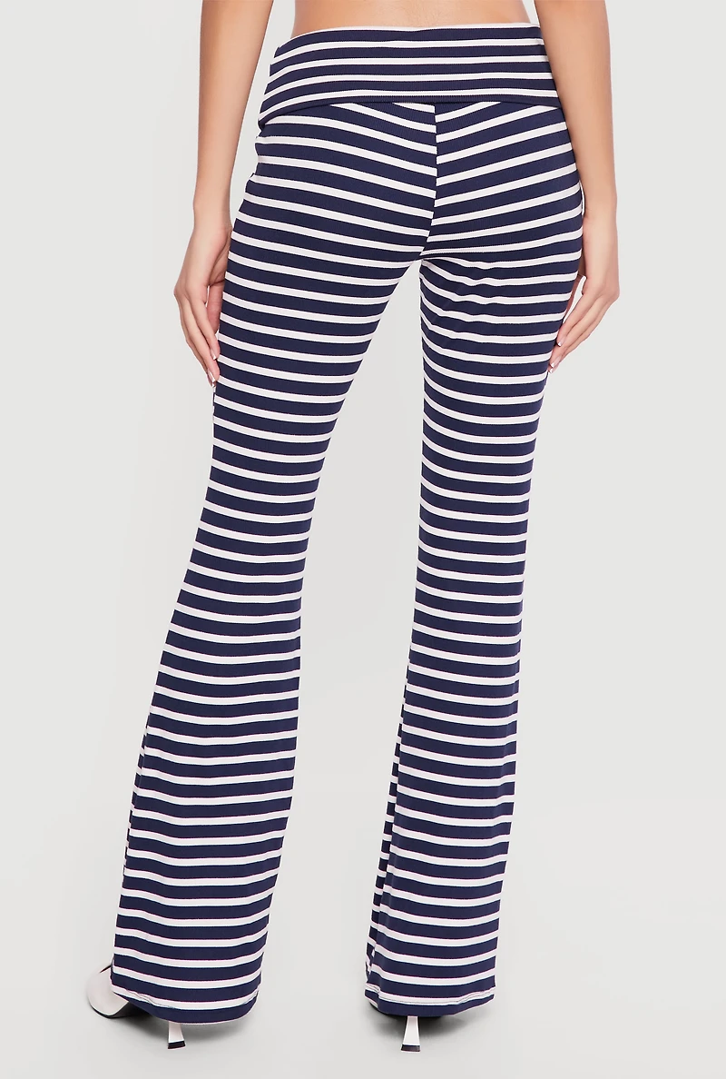 Striped Fold Over Flare Pants