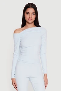 Brushed Rib Knit Long Sleeve One Shoulder Top