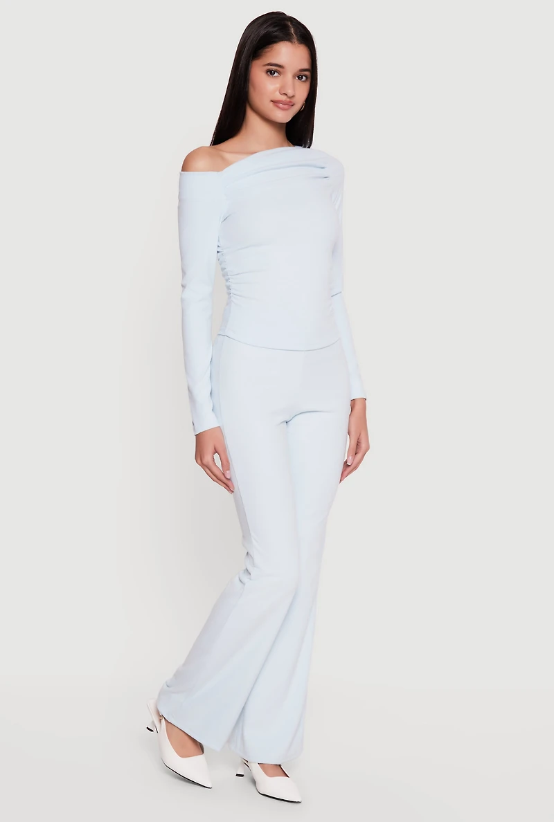 Brushed Rib Knit Long Sleeve One Shoulder Top
