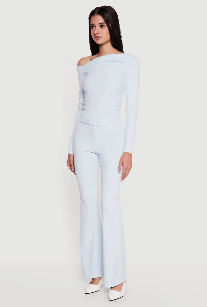 Brushed Rib Knit Long Sleeve One Shoulder Top