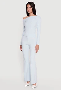 Brushed Rib Knit Long Sleeve One Shoulder Top