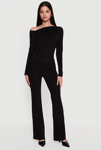 Brushed Rib Knit High Waisted Flare Pants