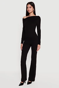 Brushed Rib Knit High Waisted Flare Pants