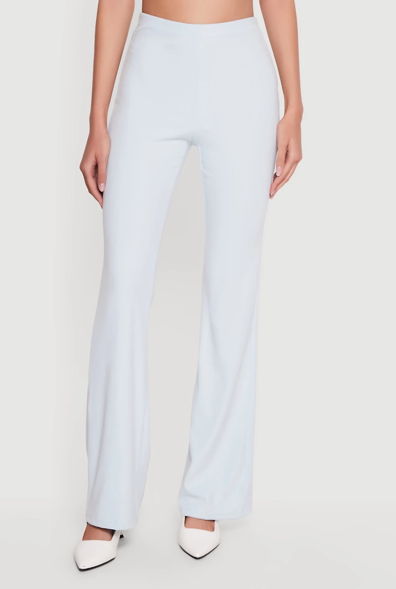 Brushed Rib Knit High Waisted Flare Pants