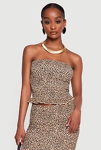Leopard Print Ruffle Trim Tube Top