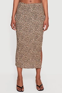 Leopard Print Side Slit Midi Skirt