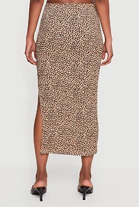 Leopard Print Side Slit Midi Skirt
