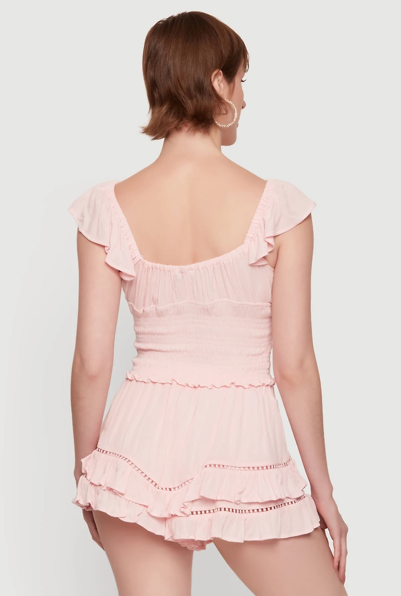 Tie Front Cap Sleeve Peasant Top