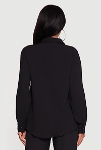 Ribbed Knit Button Front Collared Blouse