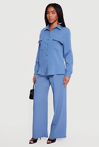 Ribbed Knit Button Front Collared Blouse