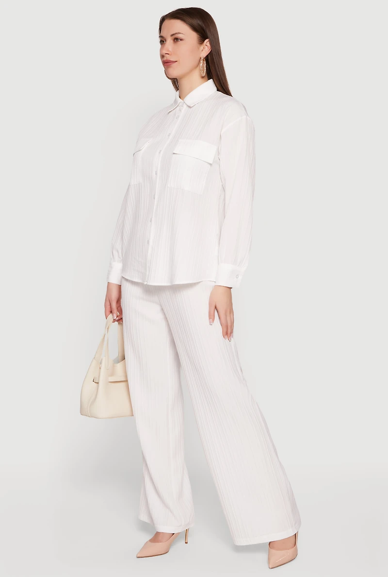 Ribbed Knit Drawstring Waist Wide Leg Pants