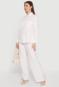 Ribbed Knit Drawstring Waist Wide Leg Pants