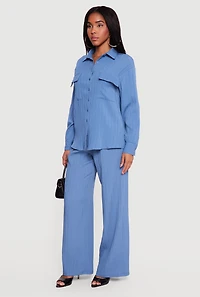 Ribbed Knit Drawstring Waist Wide Leg Pants