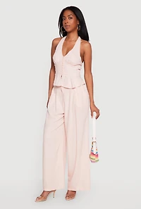 Tie Back Halter Neck Button Front Peplum Top