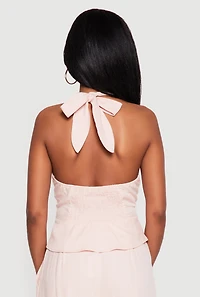 Tie Back Halter Neck Button Front Peplum Top