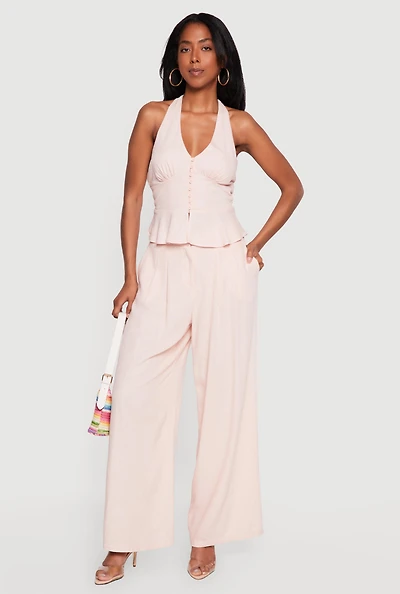 Linen Wide Leg Pull On Pants