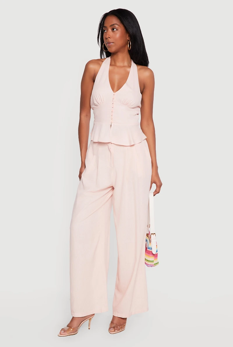 Linen Wide Leg Pull On Pants