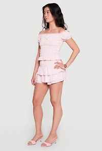 Smocked Drop Waist Ruffle Tiered Shorts