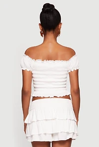 Beaded Crochet Detail Smocked Off The Shoulder Top