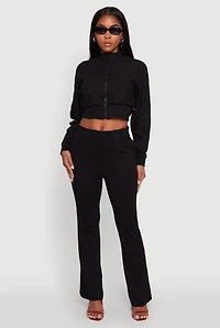 Womens Trendy Lined Mock Neck Zip Front Crop Top, Black, Size S