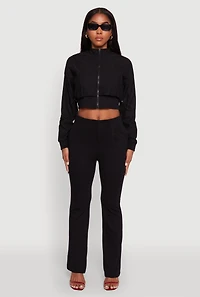 Womens Trendy Lined Mock Neck Zip Front Crop Top, Black, Size L