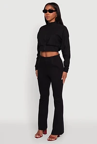 Womens Trendy Lined Mock Neck Zip Front Crop Top, Black, Size S