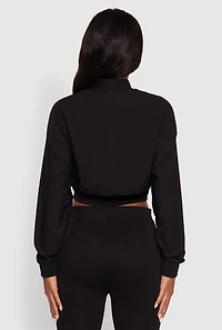 Womens Trendy Lined Mock Neck Zip Front Crop Top, Black, Size S