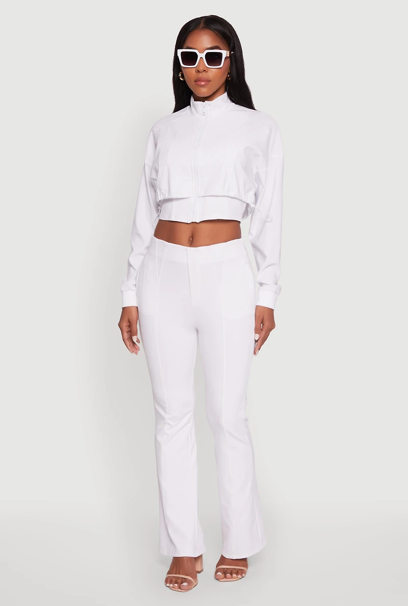 Womens Trendy Lined Mock Neck Zip Front Crop Top, White,