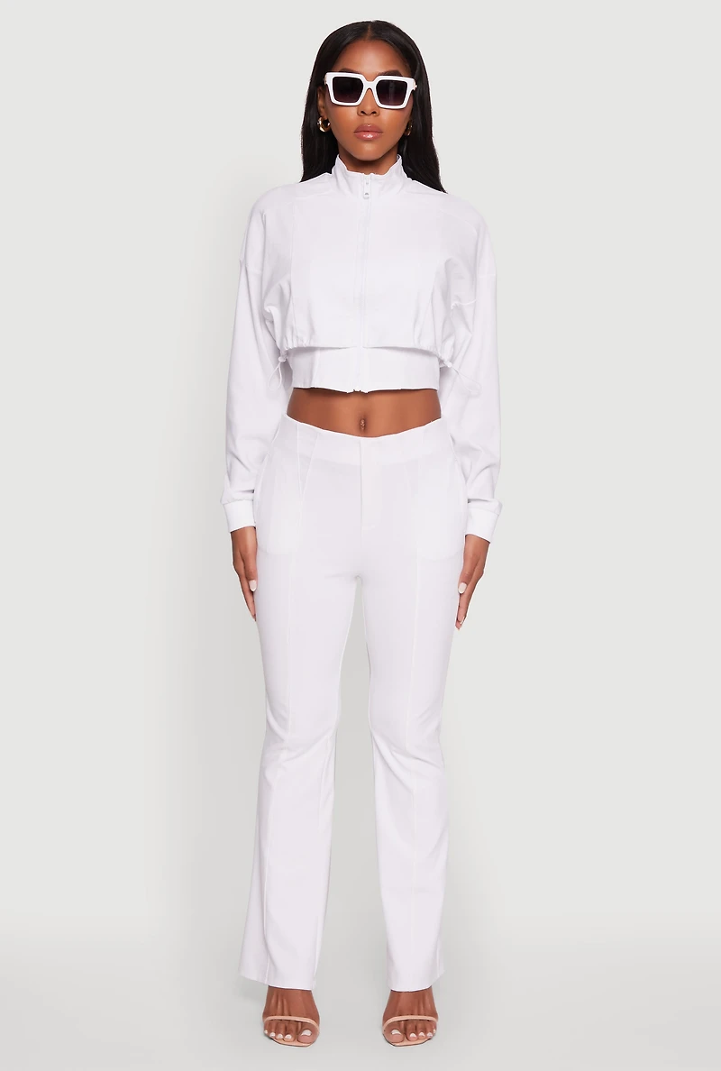 Womens Trendy Lined Mock Neck Zip Front Crop Top, White,