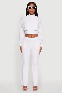 Womens Trendy Lined Mock Neck Zip Front Crop Top, White,