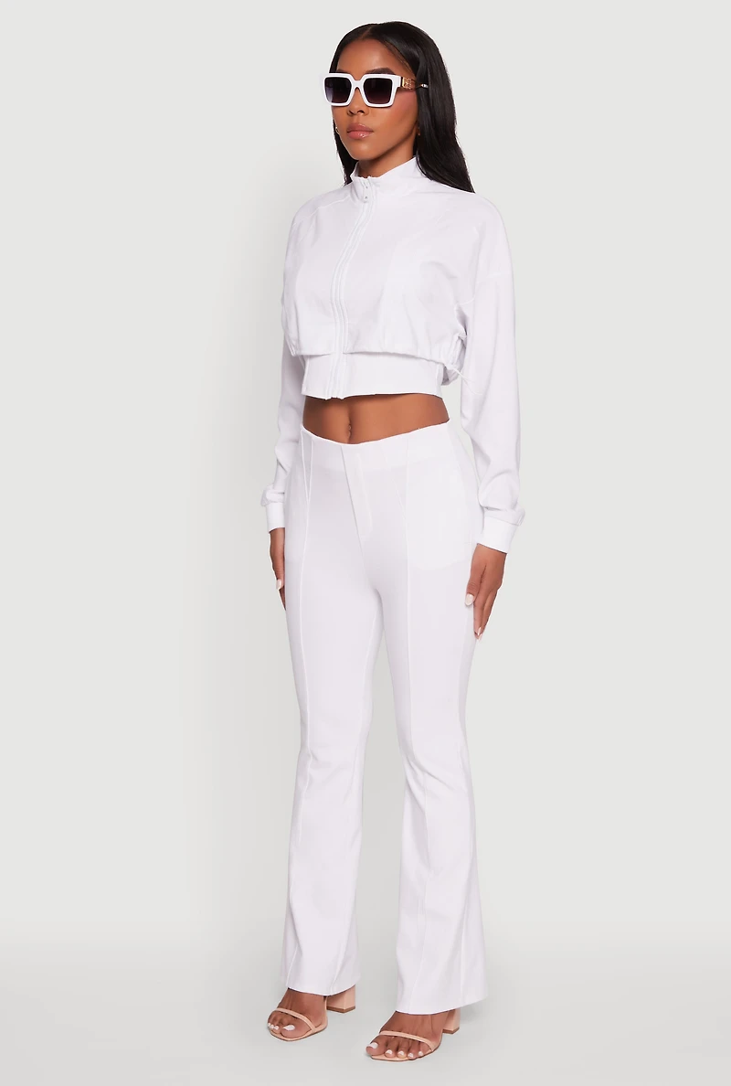 Womens Trendy Lined Mock Neck Zip Front Crop Top, White,
