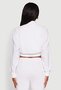Womens Trendy Lined Mock Neck Zip Front Crop Top, White,
